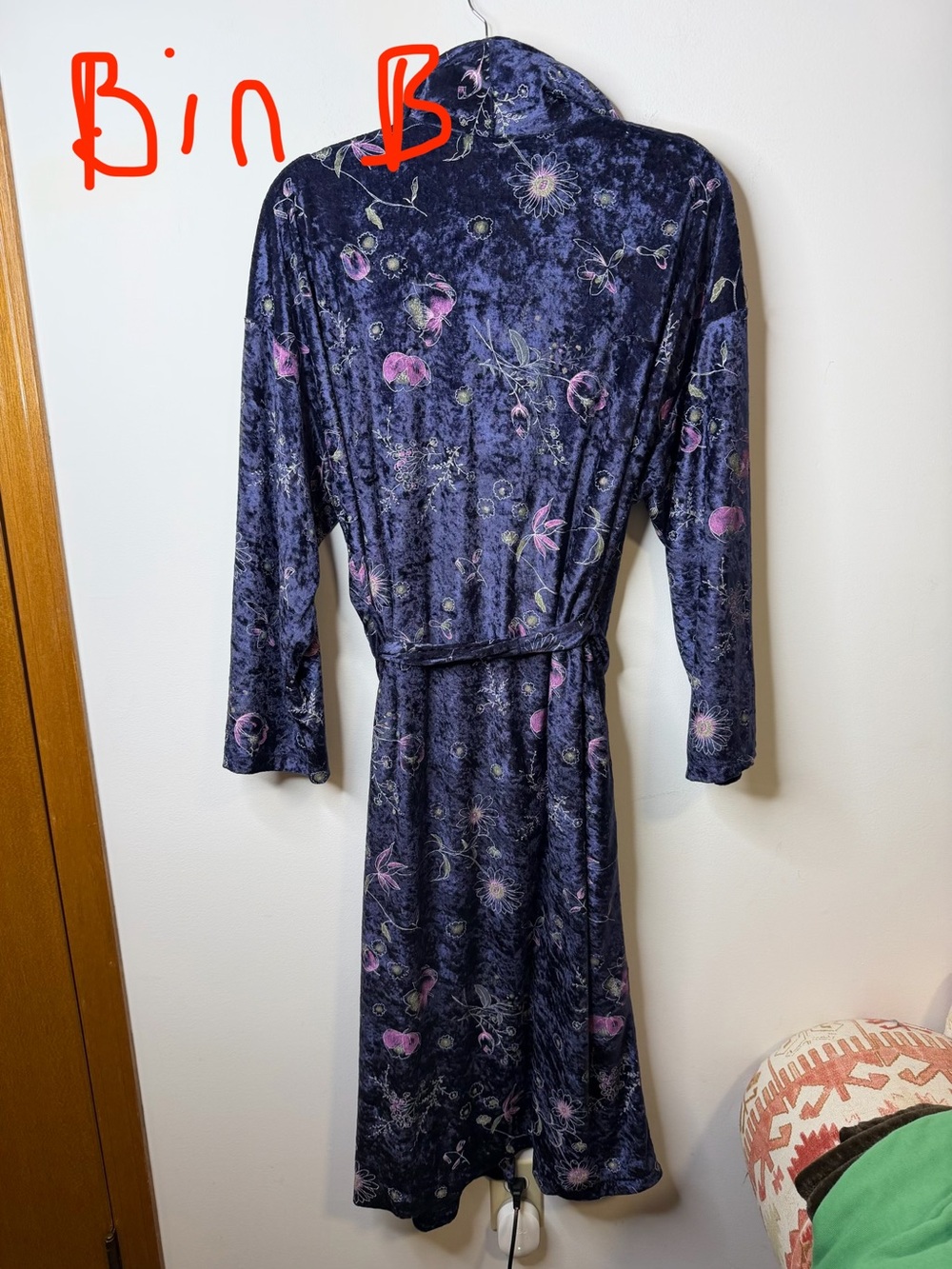 Vintage 90s Tradition Crushed Velvet Floral Robe Dressing Gown XL - Picture 7 of 9